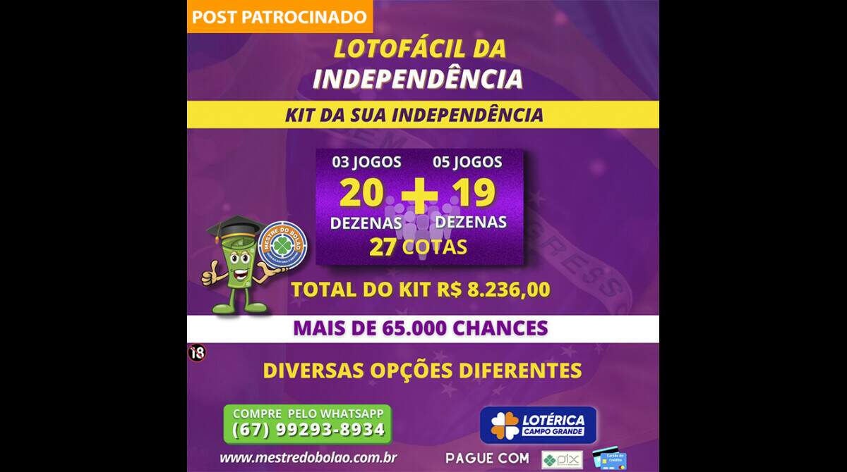 Lotérica Campo Grande tem 2 bolões de 19 dezenas para você ganhar na  Lotofácil - Lotérica Campo Grande - Campo Grande News