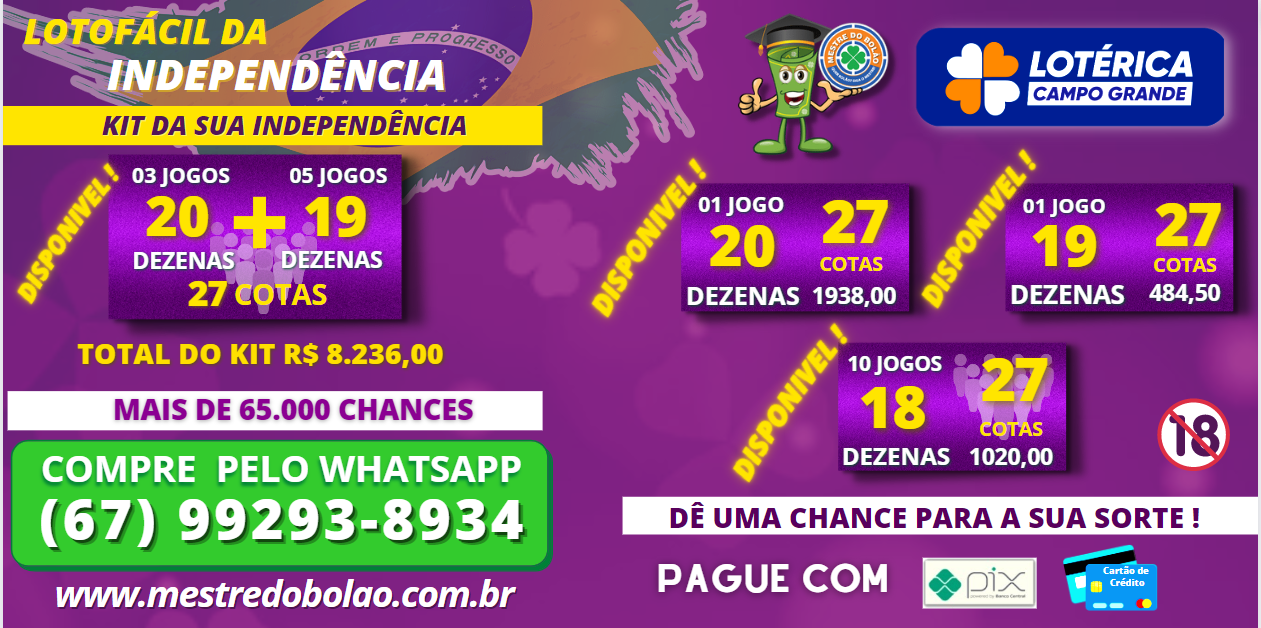 Lotérica Campo Grande tem 2 bolões de 19 dezenas para você ganhar na  Lotofácil - Lotérica Campo Grande - Campo Grande News