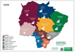 Previsão do tempo para Mato Grosso do Sul, de acordo com o Cemtec (Foto: Divulgação)