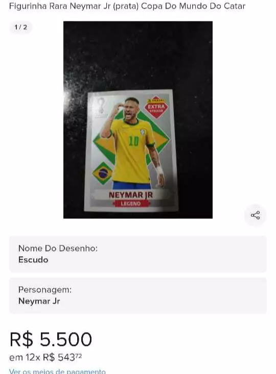 Figurinha de Neymar no álbum da Copa é vendida por R$ 9 mil