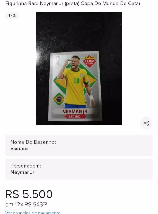 Figurinha rara de Neymar 'perde valor' em anúncios na internet