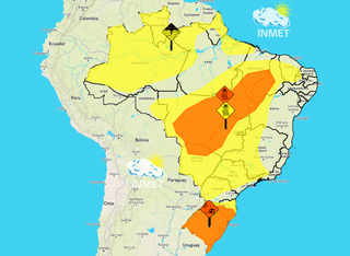 Faixa amarela e laranja no mapa alerta para baixa umidade relativa do ar (Foto: reprodução/Inmet)