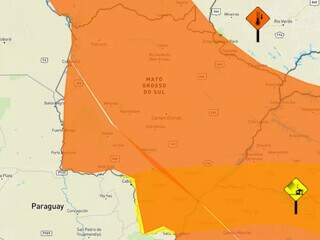 Laranja indica alerta para queda de temperatura, e amarelo para risco de vendaval na região sul (Foto: Reprodução)