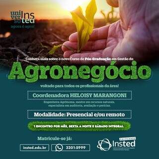 Faculdade Insted lan&ccedil;a a P&oacute;s-Gradua&ccedil;&atilde;o em Gest&atilde;o do Agroneg&oacute;cio