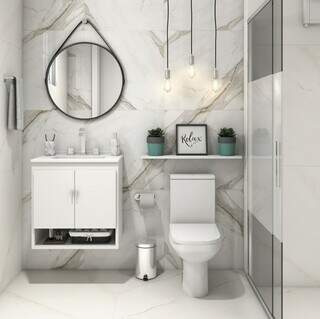 Gabinete para banheiro com cuba, branco, New Sicmol. (Foto: site www.leroymerlin.com.br)