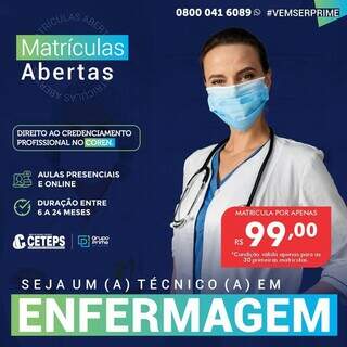 Curso T&eacute;cnico em Enfermagem com dupla certifica&ccedil;&atilde;o no CETEPS