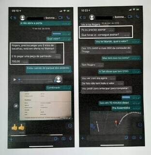 Prints de conversas de Whatsaap que mostram Rogers conversando sobre o dia a dia do restaurante. (Imagem: Reprodução)