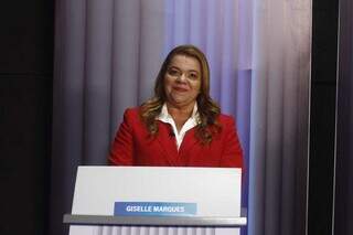 Gisele Marques durante debate na TV Morena (Foto Alex Machado)