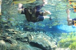 A flutuação no aquário natural da Reserva Ecológica Baía Bonita é uma opção dos ciclistas no passeio (Foto: Reprodução)