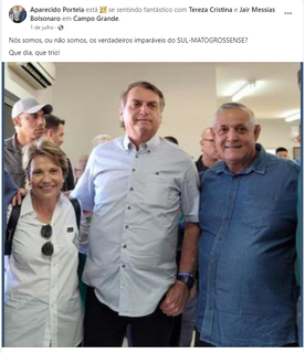 Postagem nas redes sociais do Tenente Portela, em última visita do presidente ao Estado. (Foto: Facebook)