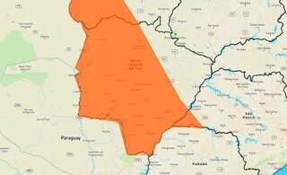 Alerta laranja de perigo alcança quase todo Estado e vale até às 11h de amanhã. (Foto: Reprodução Inmet)