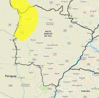 Alerta do Inmet que se concentra na região pantaneira do Estado (Imagem: Reprodução)