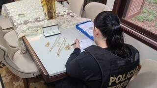 Agente da PF relaciona joias apreendidas na operação de hoje (Foto: Divulgação)