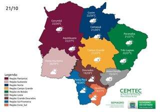 Previsão do tempo para Mato Grosso do Sul nesta sexta-feira (Foto: Cemtec/MS)