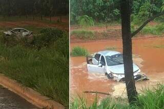 Carro sofreu aquaplanagem na BR-262 e saiu da pista. (Foto: Fatos Regionais)