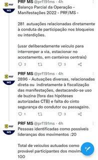 Informações foram divulgadas no perfil oficial da PRF-MS no Twitter. (Foto: Divulgação/Redes sociais)