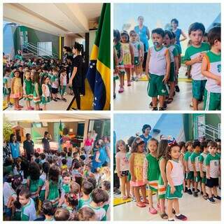 Execução do Hino Nacional brasileiro na escola. (Foto: Divulgação)