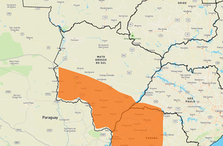 No mapa, faixa laranja indica perigo de tempestade em 49 cidades de Mato Grosso do Sul (Foto: reprodução / Inmet )