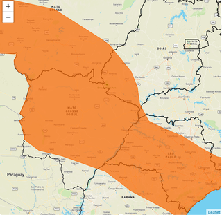Faixa laranja com alerta de perigo para temporal abrange quase todo o Estado. (Foto: Reprodução)