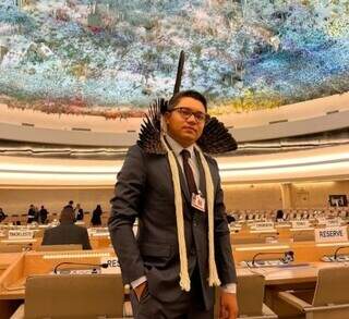 Eloy Terena durante conferência na ONU. (Foto: Arquivo pessoal)