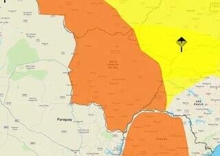 Risco de temporal vale para todos os municípios de MS (Arte: Inmet)