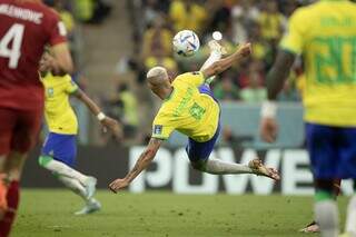 O atacante Richarlison marcou os dois gols da partida que deu a vitória à Seleção. (Foto: Lucas Figueiredo/CBF)