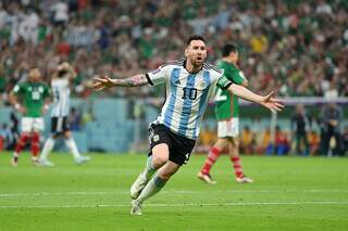 Lionel Messi comemorando primeiro gol do jogo deste sábado contra o México (Foto: Fifa)