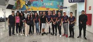 Delegação de taekwondo de Mato Grosso do Sul no Aeroporto Internacional de Campo Grande (Foto: Divulgação) 