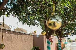 Árvores da rua ganharam bolas de Natal douradas. (Foto: Marcos Maluf)