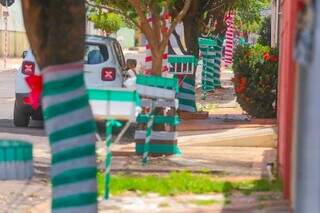 Desde as árvores até as lixeiras, tudo recebe o toque natalino. (Foto: Marcos Maluf)