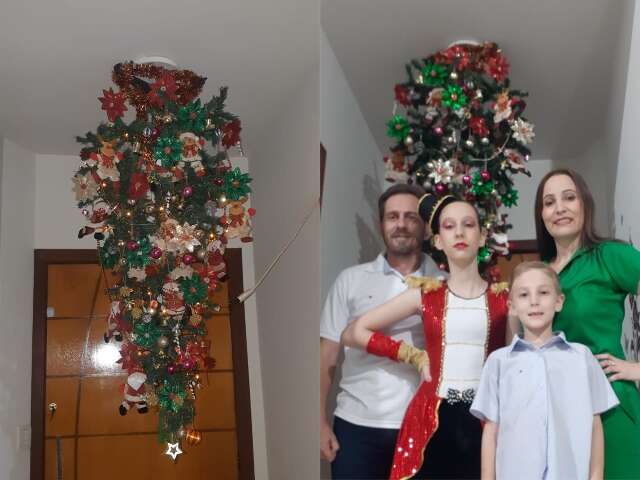 Árvore de Natal “à prova de gatos” vai no teto em casa de arquiteta