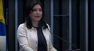 Simone Tebet durante discurso nesta quarta-feira. (Foto: TV Senado)
