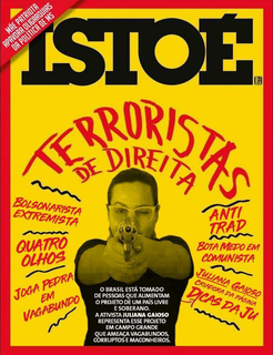 Montagem da capa da IstoÉ feita por Juliana Gaioso em 2020, depois da prisão de Sara Winter, considerada líder de grupo extremista. (Foto: Reprodução)