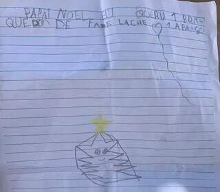 Carta de uma criança entregue a Fábio Renan enquanto estava vestido de Papai Noel (Foto: Arquivo pessoal)