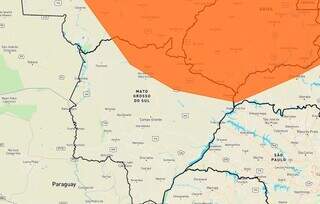 Mapa mostra área com alerta em MS. (Foto: Reprodução Inmet)