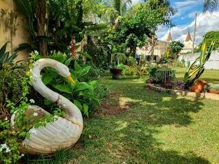 Cisne compõe o lado decorado do gramado no Taveirópolis. (Foto: Aletheya Alves)