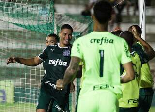 Jogadores do Palmeiras celebram gol sobre o Juazeirense (Foto: Divulgação)