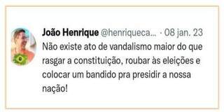 Post de deputado eleito foi usado como exemplo de incentivo à invasão. (Foto: Reprodução