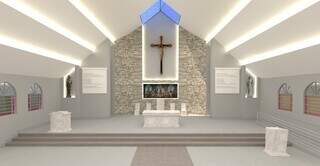Interior da igreja terá altar com pedras. (Foto: Divulgação)