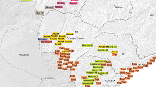 Mapa mostra troncos linguísticos em Mato Grosso do Sul. (Foto: Reprodução/Museu da Língua Portuguesa)