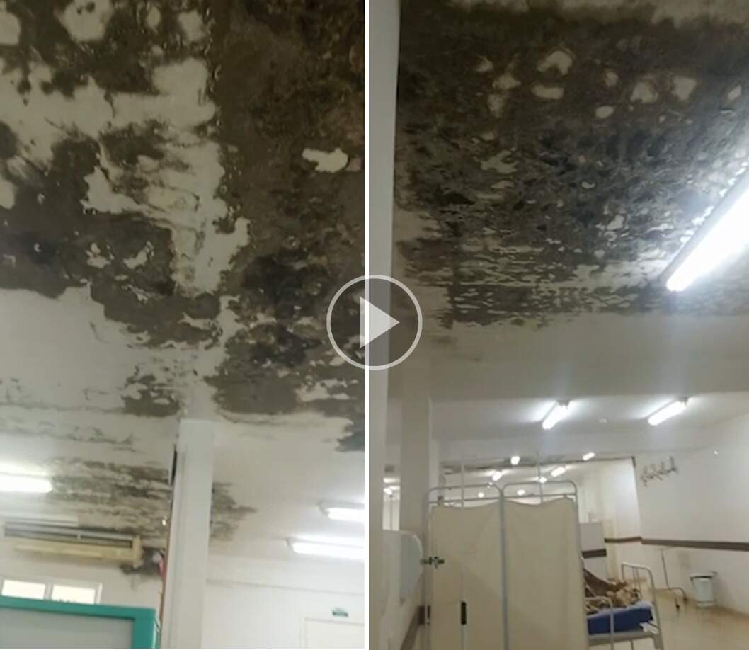 Paciente expõe infiltrações, mofo e goteiras no teto da UPA Santa Mônica