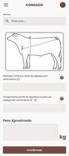 Tela do aplicativo dá exemplo de como pesar o animal sem balança. (Imagem: Reprodução/Congado)