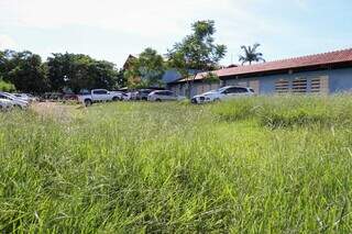 Escola Arlene Marques Almeida, no Jardim Canguru, mato alto e cara de abandono. (Foto: Henrique Kawaminami)