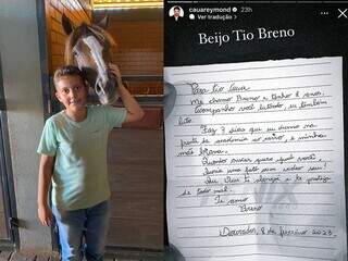 Carta de menino de 8 anos a Cauã Reymond, que está em Dourados.