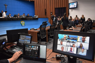 Sessão mista (presencial e remota) na Assembleia Legislativa em novembro de 2022. (Foto: Divulgação ALMS/Luciana Nassar) 