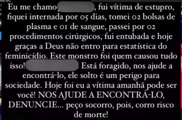 Em rede social, influencer pede ajuda para encontrar estuprador: &quot;pe&ccedil;o socorro&quot;