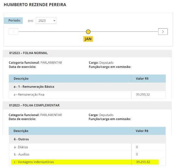 Comprovante de pagamento referente a janeiro de 2023 (Portal da Transparência)