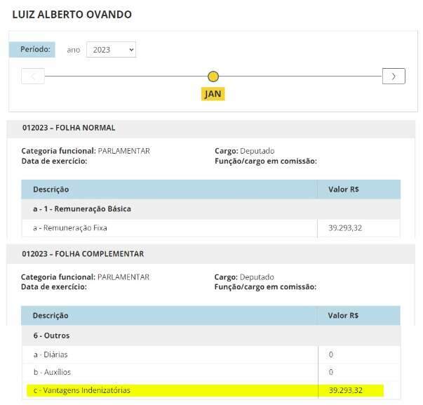 Comprovante de pagamento referente a janeiro de 2023 (Portal da Transparência)