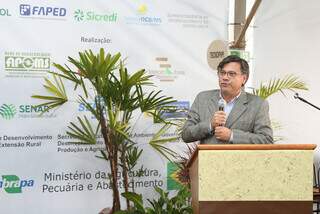 Ângelo Ximenes, presidente do Sindicato Rural de Dourados, discursa na abertura da Tecnofam 2022. (Foto: Arquivo/Famasul)