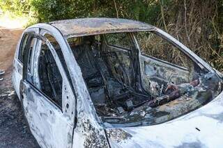 Carro foi destruído pelas chamas nesta manhã. (Foto: Henrique Kawaminami)